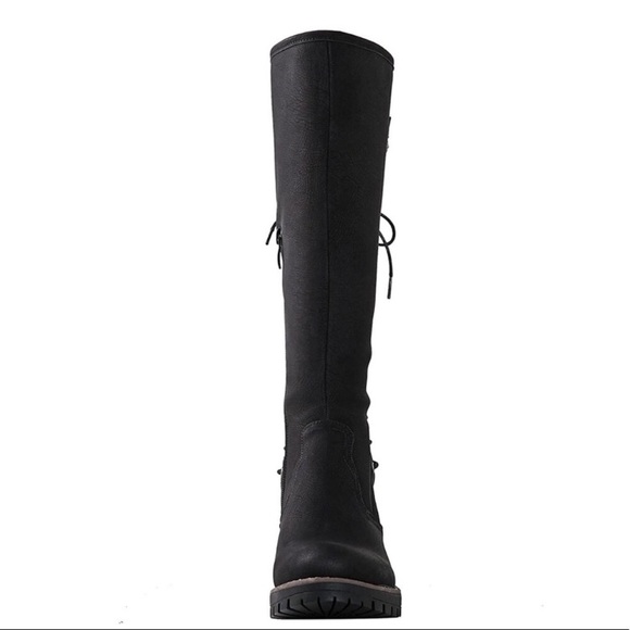 Lace Up Back Knee High Fashion Boots Vegan Leather - Picture 4 of 8